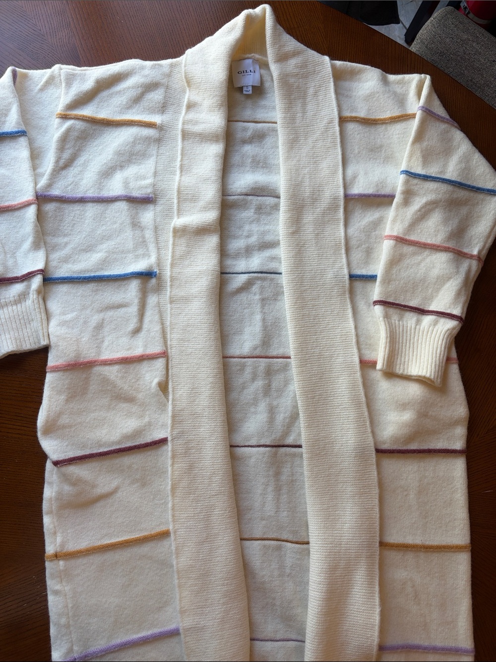 Women’s longline cardigan Cream Stripe Shawl collar size small